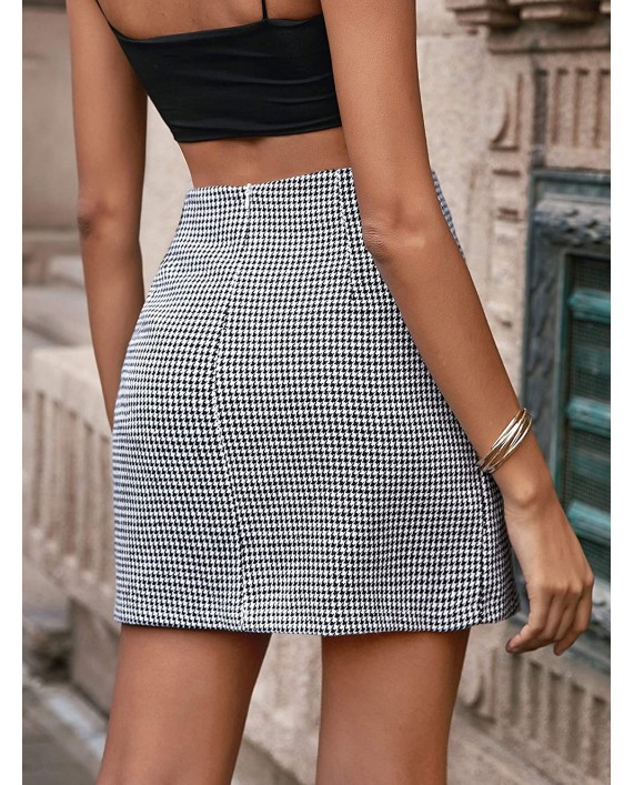 WDIRARA Women's Plaid Skirt High Waist Split Front Zip Up Mini Bodycon Skirt