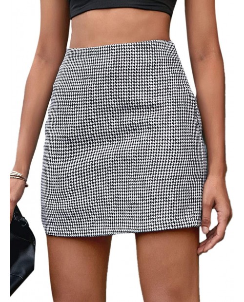 WDIRARA Women's Plaid Skirt High Waist Split Front Zip Up Mini Bodycon Skirt