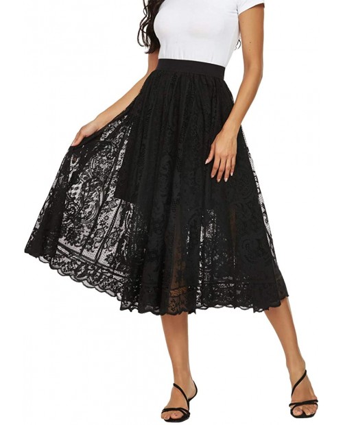 Women Flared Lace Long Skirts High Waist Pleated A Line Maxi Skirt at  Women’s Clothing store