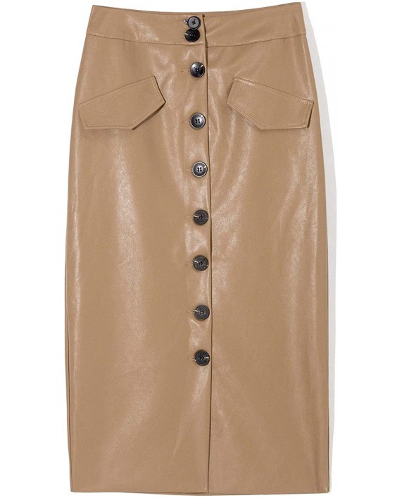 Women's Buttons Front High Waisted Mid-Long Leather Skirt at Women’s Clothing store
