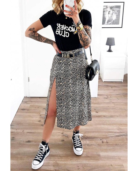 Women's Casual High Waist Boho Printed Side Split A-Line Midi Skirt Leopard Half-Length Maxi Swing Skirt at Women’s Clothing store