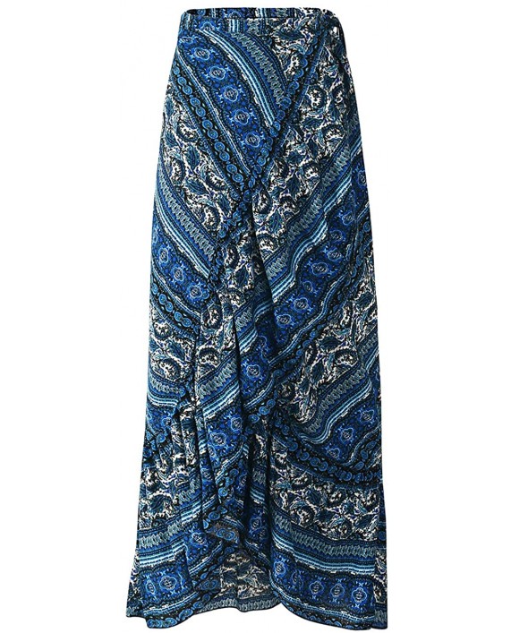 Women's High Waist Long Boho Print Skirt Gypsy Dress Bohemian Side Wrap Split Ruffled Asymmetric Hem Maxi Skirt one Size Blue at Women’s Clothing store