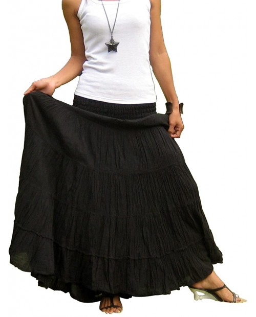Women's Plus Size Long Maxi Pleated Skirt with Elastic Waist One Size Fits Most. Black at  Women’s Clothing store