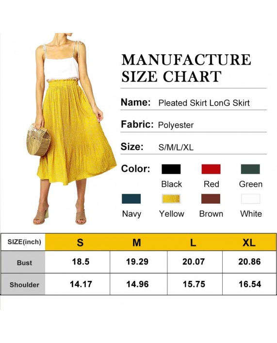 Women's Polka Dot Pleated Midi Long Skirt Boho High Waist Floral Print Midi Skirt with Poket for Girls at Women’s Clothing store