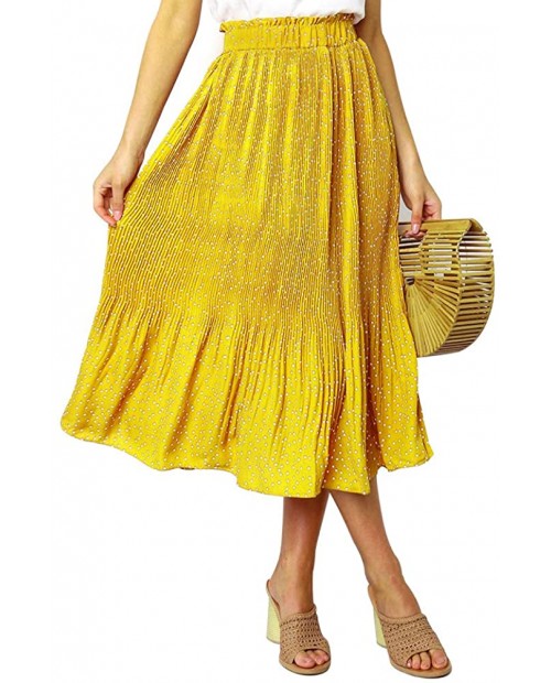Women's Polka Dot Pleated Midi Long Skirt Boho High Waist Floral Print Midi Skirt with Poket for Girls at  Women’s Clothing store