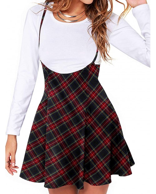 YOINS Overall Tartan Pinafore Dresses for Women Plaid Design Pleated Mini Cute Suspender Brace Skirts at  Women’s Clothing store