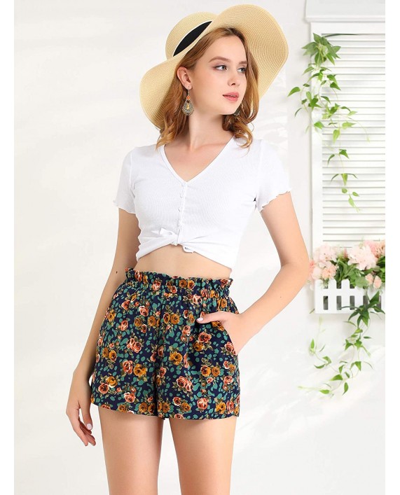 Allegra K Women's Boho Summer Casual Elastic Waist Rose Floral Shorts at Women’s Clothing store