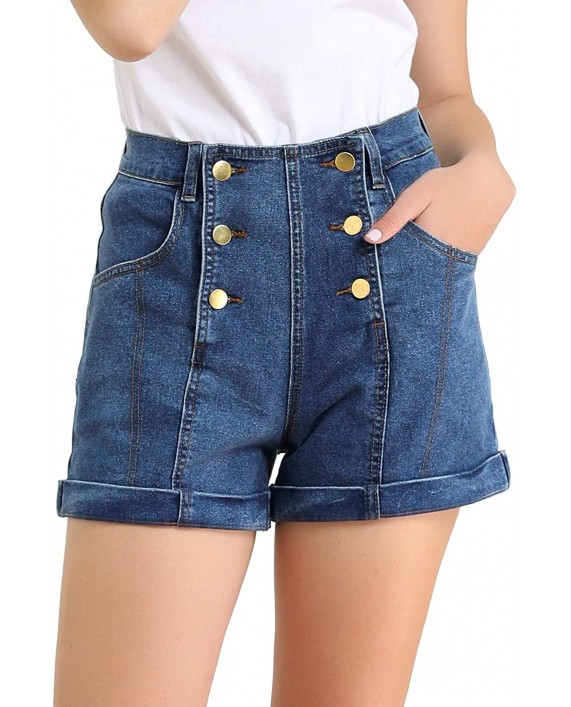 Allegra K Women's Casual Double Breasted High Waist Mini Button Front Jeans Denim Shorts at Women’s Clothing store
