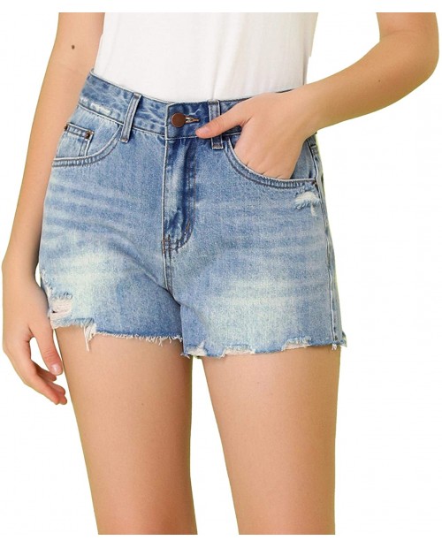 Allegra K Women's Casual Mid Rise Distressed Cutoff Ripped Jean Denim Shorts at  Women’s Clothing store