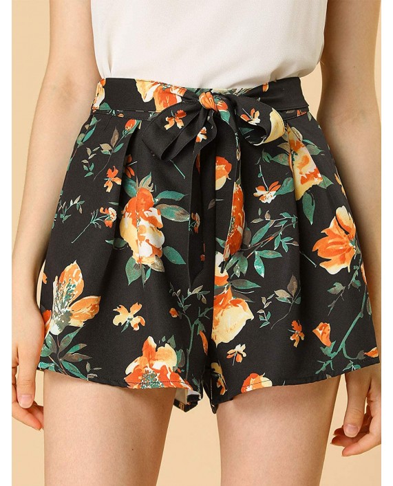 Allegra K Women's Printed Elastic Tie High Waist Culottes Beach Summer Shorts |