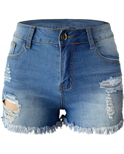 Aodrusa Womens Ripped Denim Shorts Mid Rise Body Enhancing Distressed Short Jeans at Women’s Clothing store