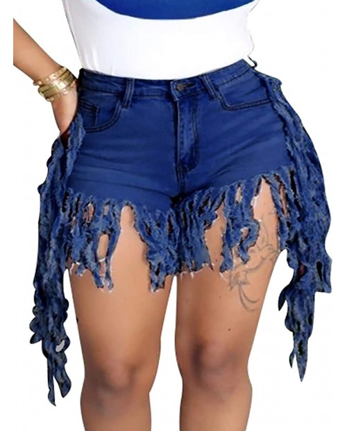 Bezsoo Womens Summer High Rise Tassel Jean Shorts Juniors Stretchy Frayed Raw Denim Jeans Shorts at  Women’s Clothing store