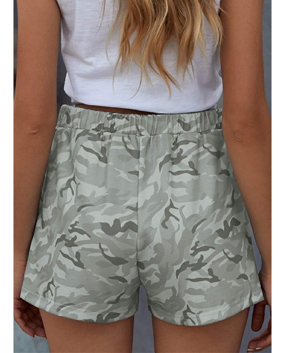 BLENCOT Womens Casual Camouflage Print Elastic Waist Drawstring Pockets Summer Shorts at Women’s Clothing store