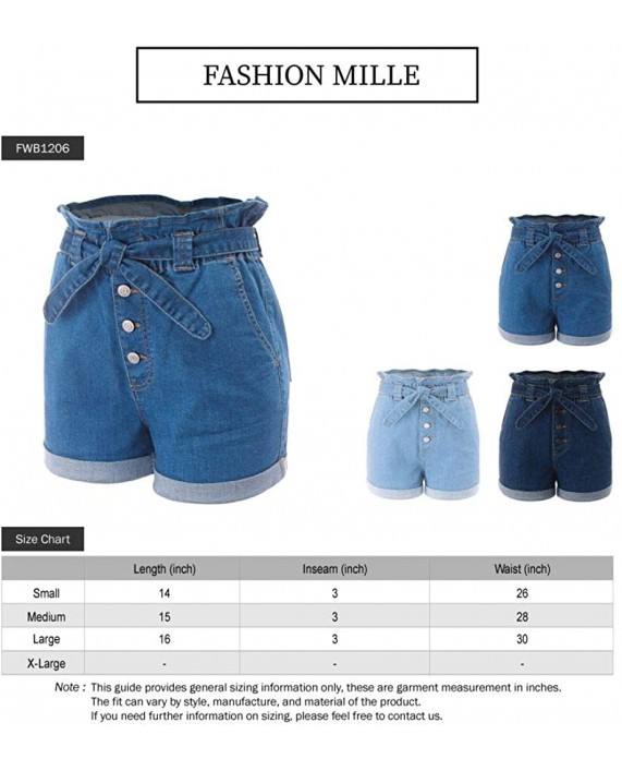 FashionMille Women's Casual High Waisted Rolled Denim Paper Bag Bowknot Waist Jean Shorts at Women’s Clothing store