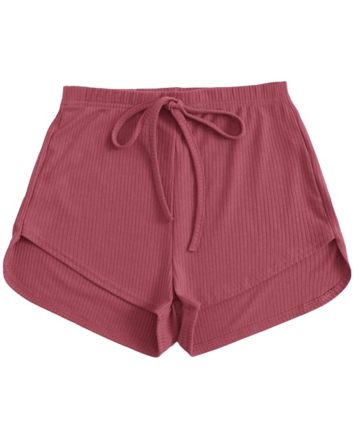 Floerns Women's Elastic Waist Asymmetrical Hem PJ Rib-Knit Shorts at  Women’s Clothing store