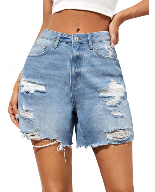 Floerns Women's Summer High Waist Ripped Denim Shorts Raw Hem Jean Shorts at  Women’s Clothing store
