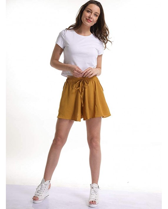 Gooket Women's Elastic Waist Casual A Line Culottes Wide Leg Shorts with Drawstring at Women’s Clothing store