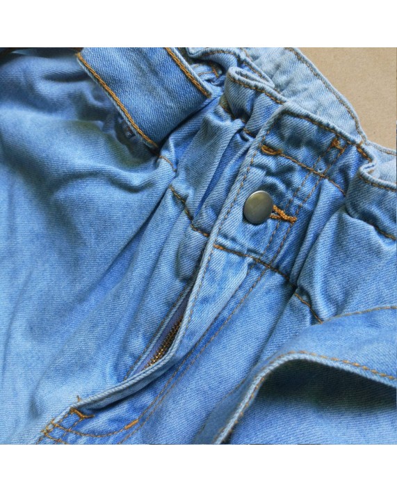 GOSOPIN Women Vintage Denim High Waist Rolled Hem Jeans Shorts Large Light Blue