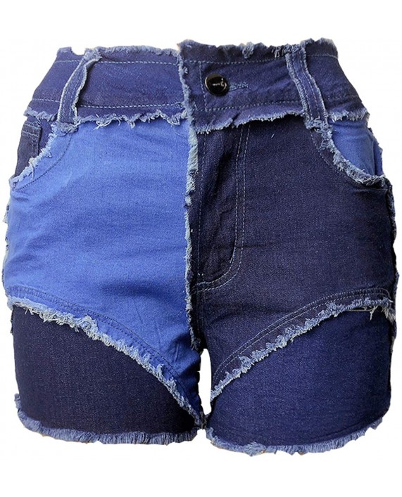 Grimgrow Women's Fashion Patchwork Jean Shorts Frayed Raw Hem Denim Hot Shorts at Women’s Clothing store