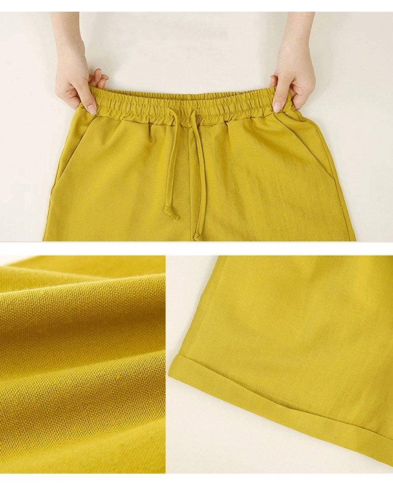 HOW'ON Women's Cotton Elastic Waist Curling Shorts with Drawstring at Women’s Clothing store
