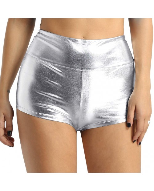 iEFiEL Womens Sexy Shiny Stretchy Metallic Liquid Wet Look High Waist Dance Rave Booty Shorts Hot Pants at  Women’s Clothing store