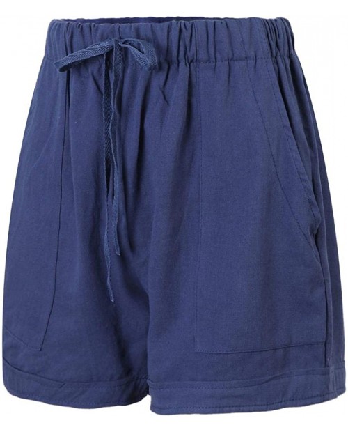 JETTINGBUY Women's Shorts Lightwegiht Comfy High Waist Drawstring Elastic Shorts Pure Color with Pockets