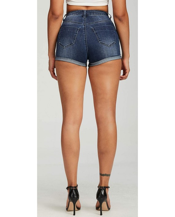 Les umes Womens Sexy High Rise Denim Shorts Strethy Folded Hem Jeans Shorts Plus Size at Women’s Clothing store