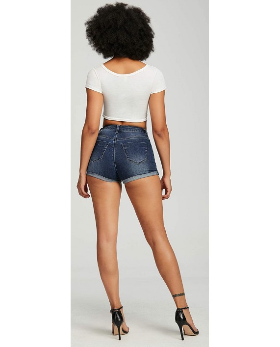 Les umes Womens Sexy High Rise Denim Shorts Strethy Folded Hem Jeans Shorts Plus Size at Women’s Clothing store