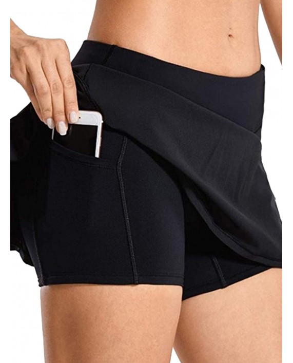 LYANER Women's Basic Solid Elastic Waist A-Line Skirt with Shorts Pockets Skort at Women’s Clothing store