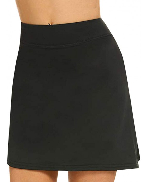 LYANER Women's Basic Solid Elastic Waist A-Line Skirt with Shorts Pockets Skort at Women’s Clothing store