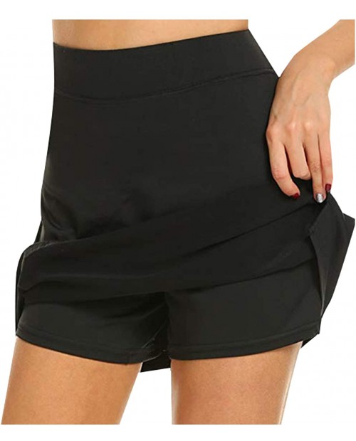 LYANER Women's Basic Solid Elastic Waist A-Line Skirt with Shorts Pockets Skort at  Women’s Clothing store