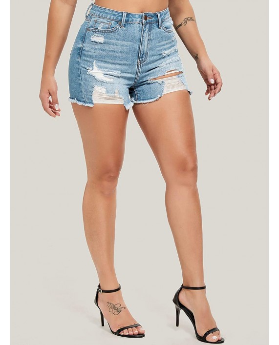 MakeMeChic Women's Casual Distressed Denim Shorts Ripped High Waist Jeans Shorts at Women’s Clothing store