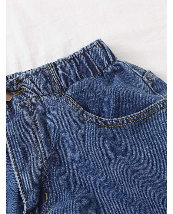 Milumia Women's High Waist Elastic Waist Rolled Hem Button Straight Leg Denim Jean Shorts at Women’s Clothing store
