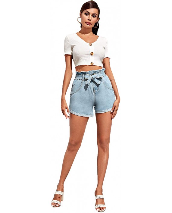 Milumia Women's High Waisted Paperbag Belted Shorts Denim Jean Shorts at Women’s Clothing store