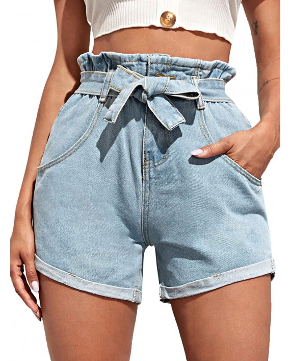 Milumia Women's High Waisted Paperbag Belted Shorts Denim Jean Shorts at Women’s Clothing store