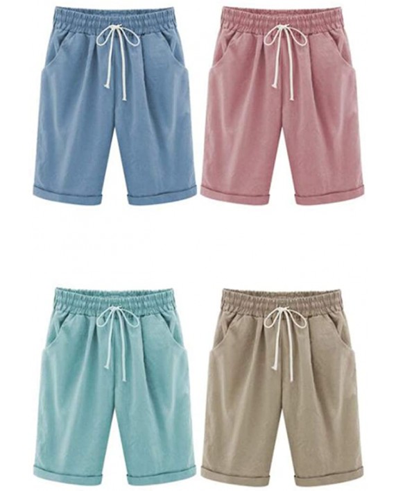 OUMOWEI Women's Elastic-Waisted Bermuda Casual Shorts with Pockets