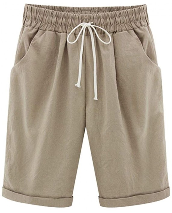 OUMOWEI Women's Elastic-Waisted Bermuda Casual Shorts with Pockets