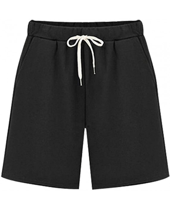 OUMOWEI Women's Knee-Length Bermuda Casual Shorts with Elastic Waist Drawstring at Women’s Clothing store