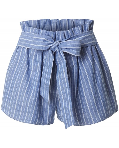 RK RUBY KARAT Womens Casual High Waisted Self Tie Striped Linen Summer Shorts |
