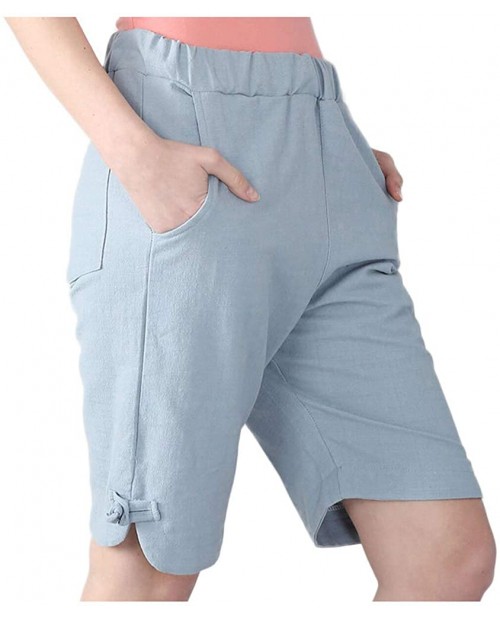 SCOFEEL Women's Linen Bermuda Shorts Plus Size Casual Capris with Pockets |