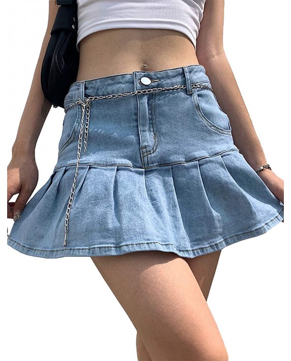 Tanming Women's A Line Slim Ruffle Pleated Denim Jean Skorts Short Mini Skirts at Women’s Clothing store