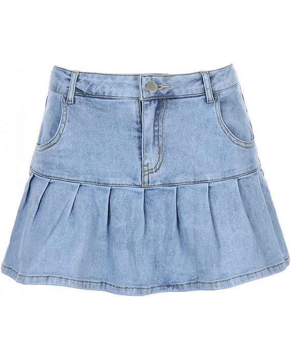 Tanming Women's A Line Slim Ruffle Pleated Denim Jean Skorts Short Mini Skirts at Women’s Clothing store