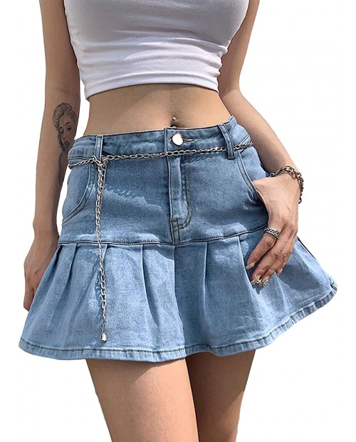 Tanming Women's A Line Slim Ruffle Pleated Denim Jean Skorts Short Mini Skirts at  Women’s Clothing store