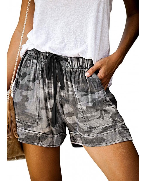 Trestc Womens Summer Beach Shorts Solid Color Drawstring Elastic Waist Casual with Pockets |