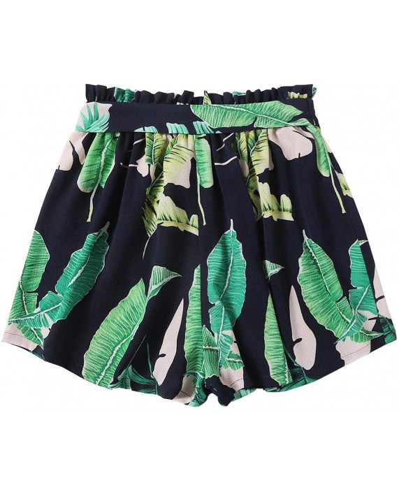 WDIRARA Women's Casual Floral Print Elastic Waist Self Tie Belted Chiffon Shorts at Women’s Clothing store