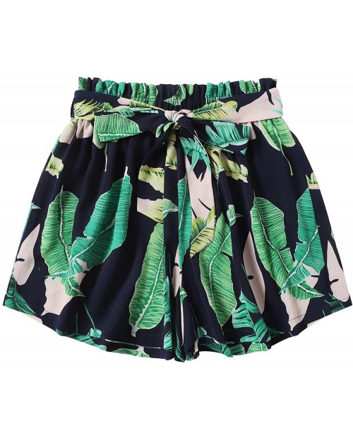 WDIRARA Women's Casual Floral Print Elastic Waist Self Tie Belted Chiffon Shorts at  Women’s Clothing store
