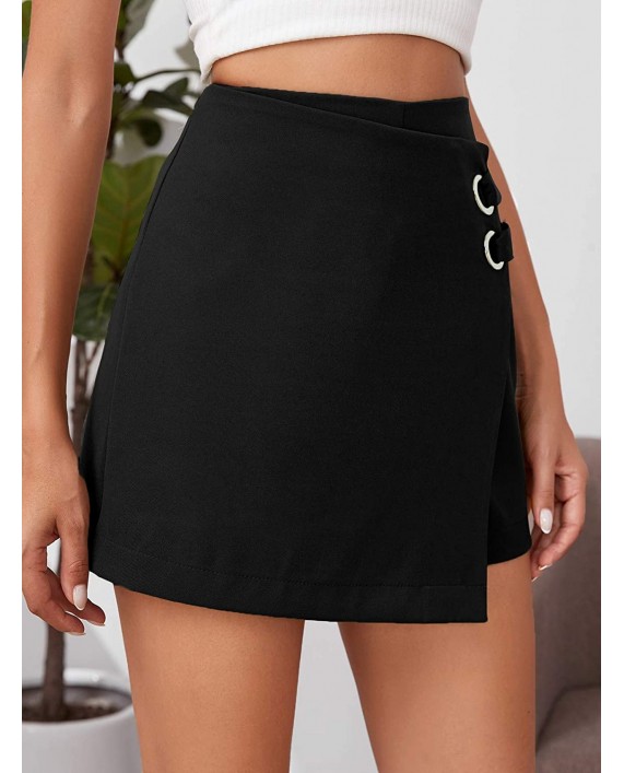 WDIRARA Women's Wrap Asymmetrical Hem Strap Skort Casual Zip Back Shorts at Women’s Clothing store