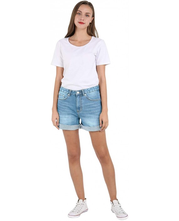 Women's Denim Short Vintage High Waisted Folded Hem Jeans Shorts Mom Bermuda at Women’s Clothing store