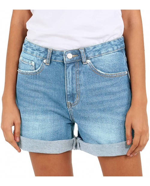 Women's Denim Short Vintage High Waisted Folded Hem Jeans Shorts Mom Bermuda at  Women’s Clothing store