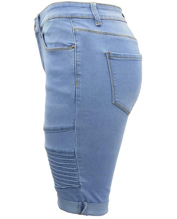 Womens Knee Length Curvy Bermuda Stretch Folded Hem Short Jeans Middle Rise Elastic Denim Shorts at Women’s Clothing store
